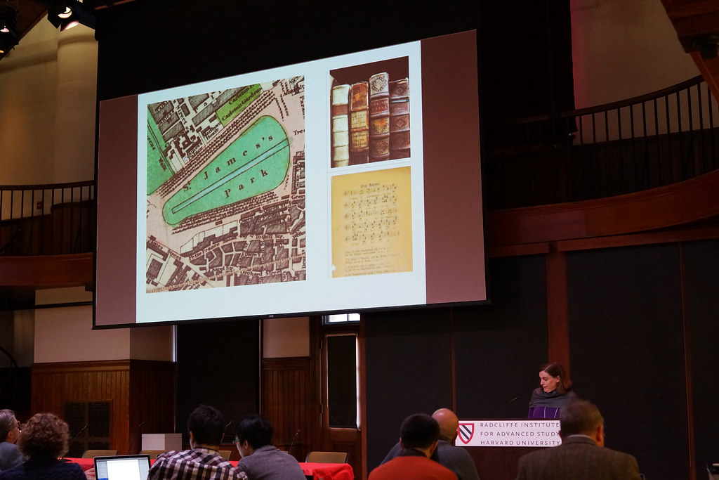 Bonnie Burns presenting on geospatial visualization to the audience.
