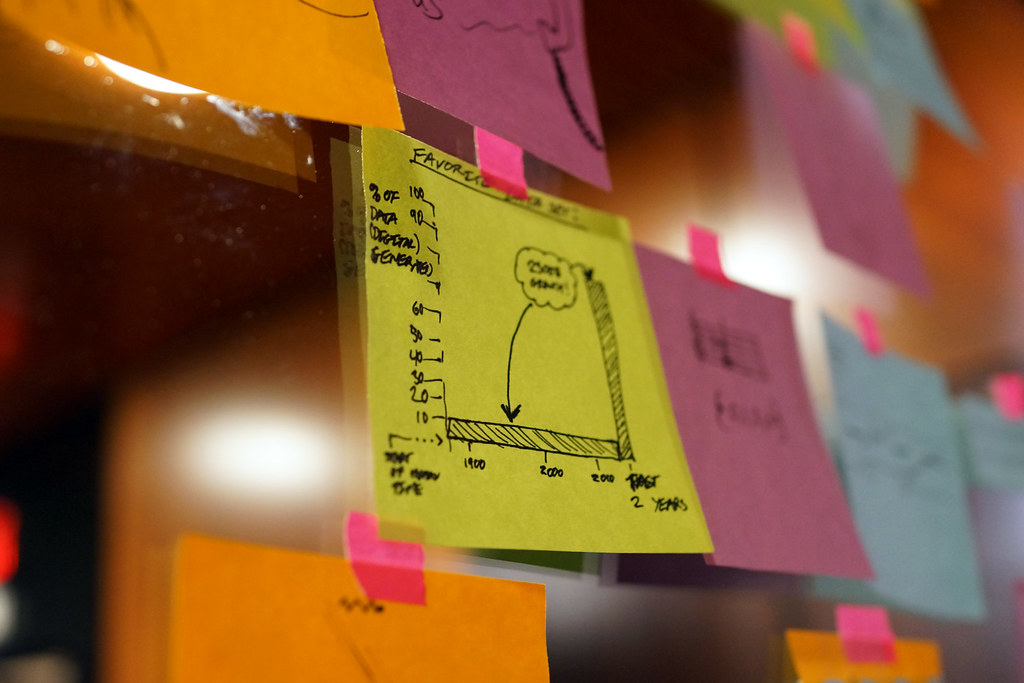 Sticky notes on a board where attendees wrote down their favorite data sets.